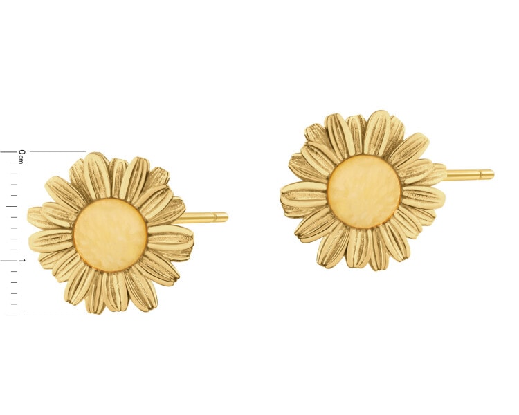 Pozlacené stříbrné náušnice s jantarem - květ