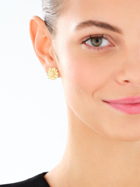 Pozlacené stříbrné náušnice s jantarem - květ