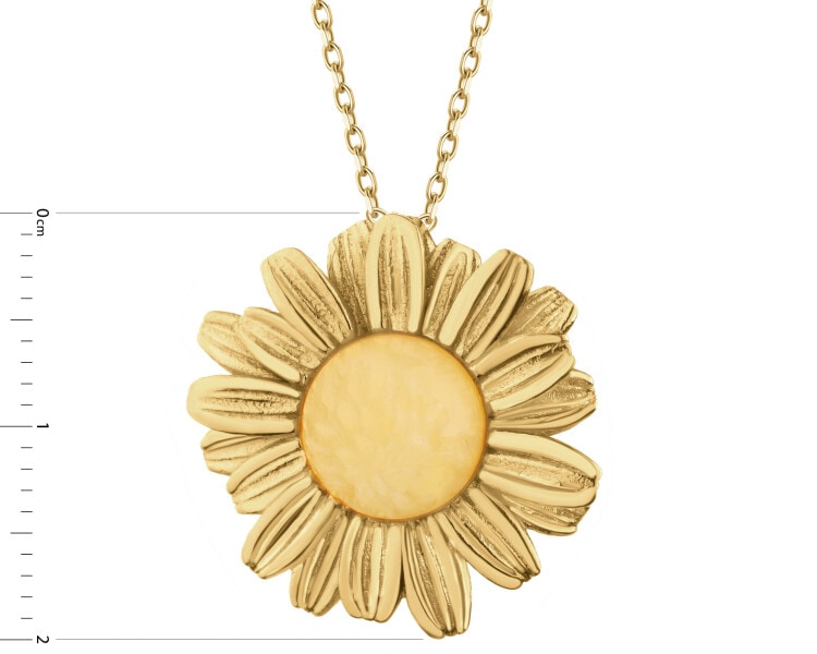 Pozlacený stříbrný přívěsek s jantarem - květ