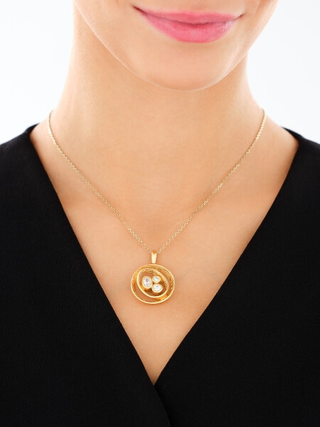 Pozlacený stříbrný přívěsek se zirkony - kruh