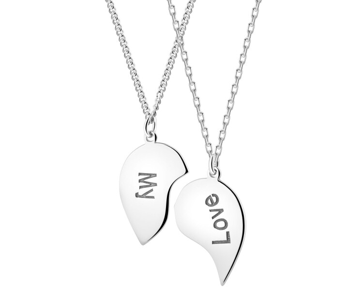 Srebrne naszyjniki dla par - serce, love