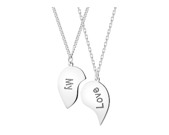 Srebrne naszyjniki dla par - serce, love