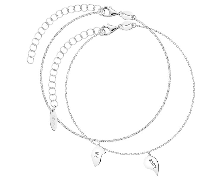 Srebrne bransoletki dla par - komplet - serce, love