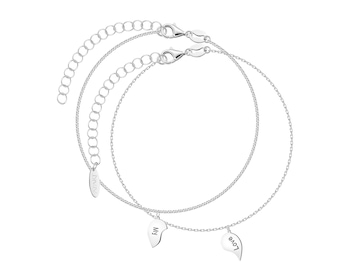 Srebrne bransoletki dla par - komplet - serce, love