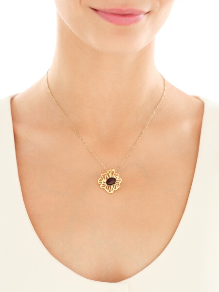 Pozlacený stříbrný přívěsek s jantarem - květ