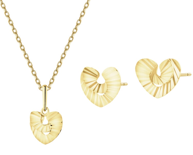 Złote kolczyki i zawieszka - komplet - serca