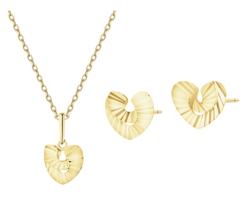 Złote kolczyki i zawieszka - komplet - serca