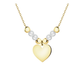 Złoty naszyjnik z perłami i cyrkonią - serce
