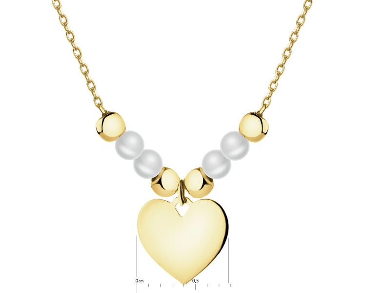 Złoty naszyjnik z perłami i cyrkonią - serce