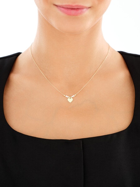 Złoty naszyjnik z perłami i cyrkonią - serce