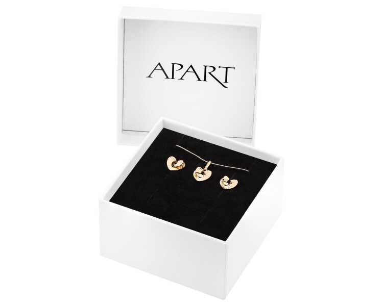 Złote kolczyki i zawieszka z cyrkoniami - komplet - sowy