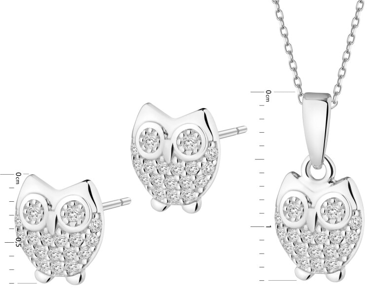 Srebrne kolczyki i zawieszka z cyrkoniami - sowy