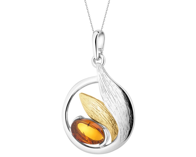 Zawieszka srebrna z bursztynem