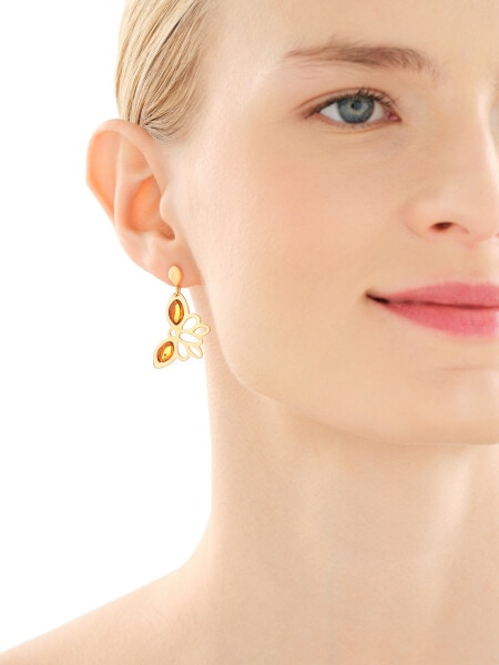 Pozlacené stříbrné náušnice s jantarem - motýli