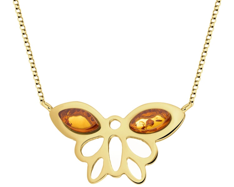 Naszyjnik srebrny z bursztynem - motyl