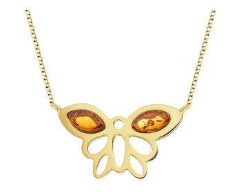 Naszyjnik srebrny z bursztynem - motyl