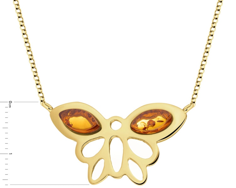 Naszyjnik srebrny z bursztynem - motyl