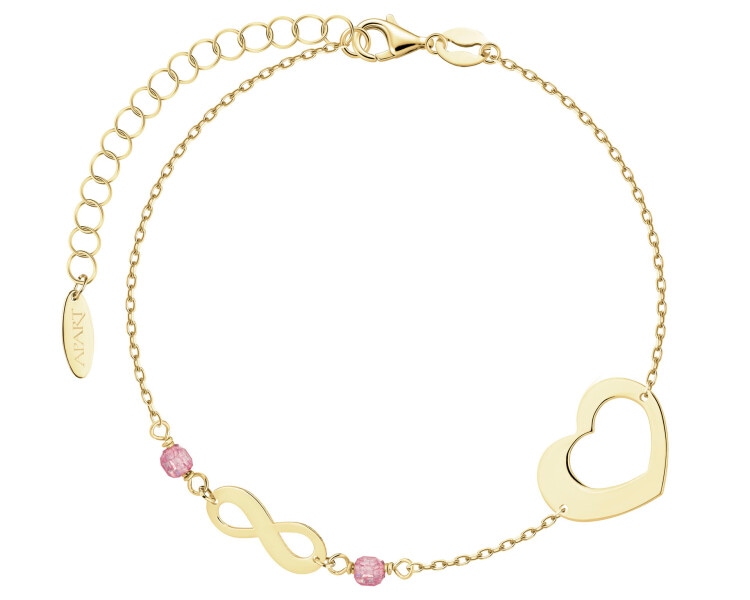 Bransoletka srebrna z cyrkoniami - serce, nieskończoność