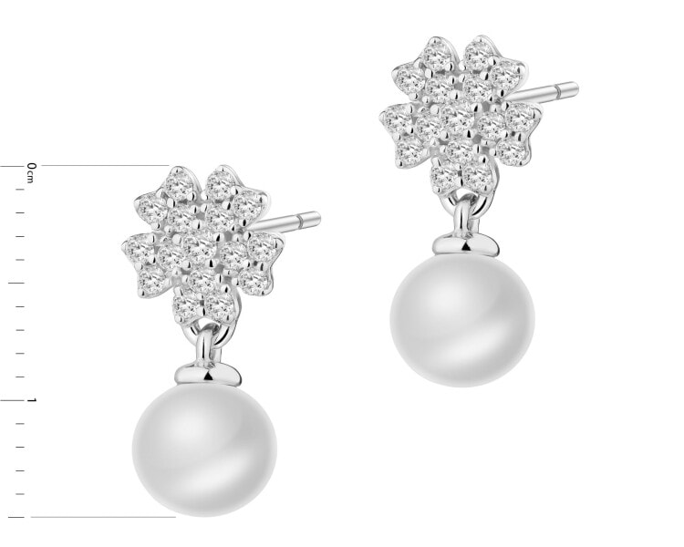Kolczyki srebrne z perłami i cyrkoniami - koniczyny