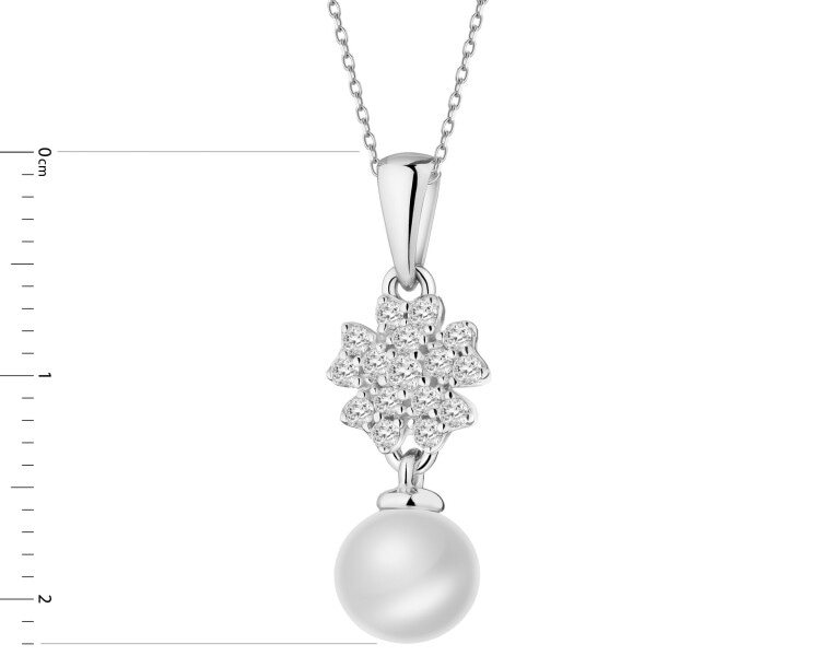 Zawieszka srebrna z perłą i cyrkoniami - koniczyna