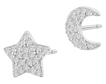 Kolczyki srebrne z cyrkoniami - Księżyc, gwiazda