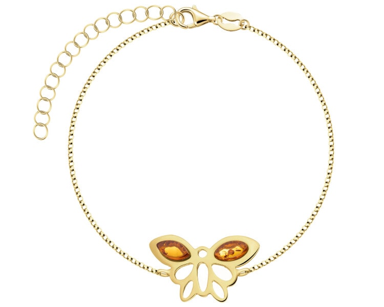 Bransoletka srebrna z bursztynem - motyl