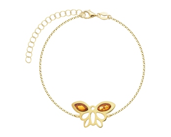 Bransoletka srebrna z bursztynem - motyl