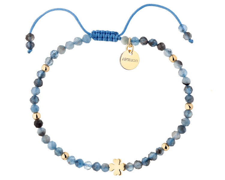 Bransoletka z mosiądzu pozłacana z kyanitami - koniczyna