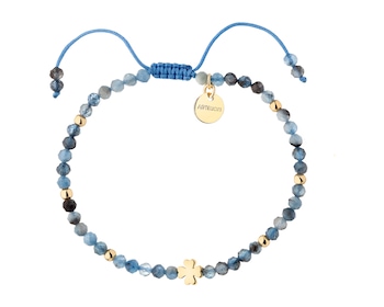 Bransoletka z mosiądzu pozłacana z kyanitami - koniczyna