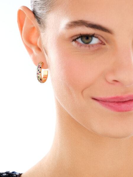 Gold-Plated Brass, Gold-Plated Silver Hoop Earring with Cubic Zirconia