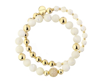 Bransoletka z mosiądzu pozłacana z cyrkoniami i masą perłową