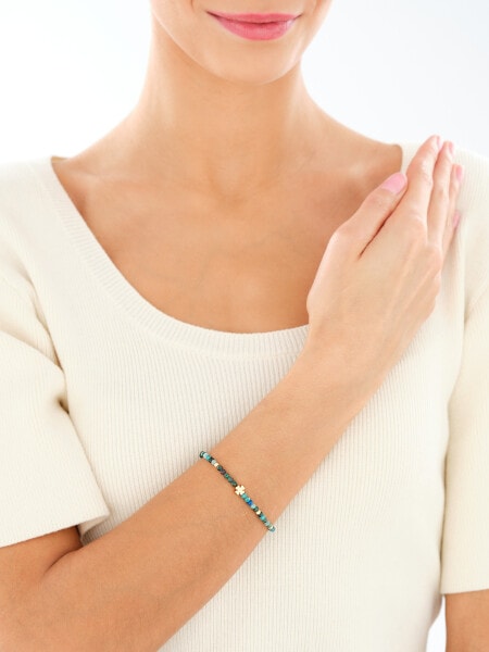 Bransoletka z mosiądzu pozłacana z turkusami - koniczyna