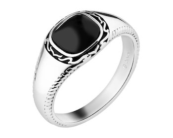 Sygnet srebrny z agatem i emalią