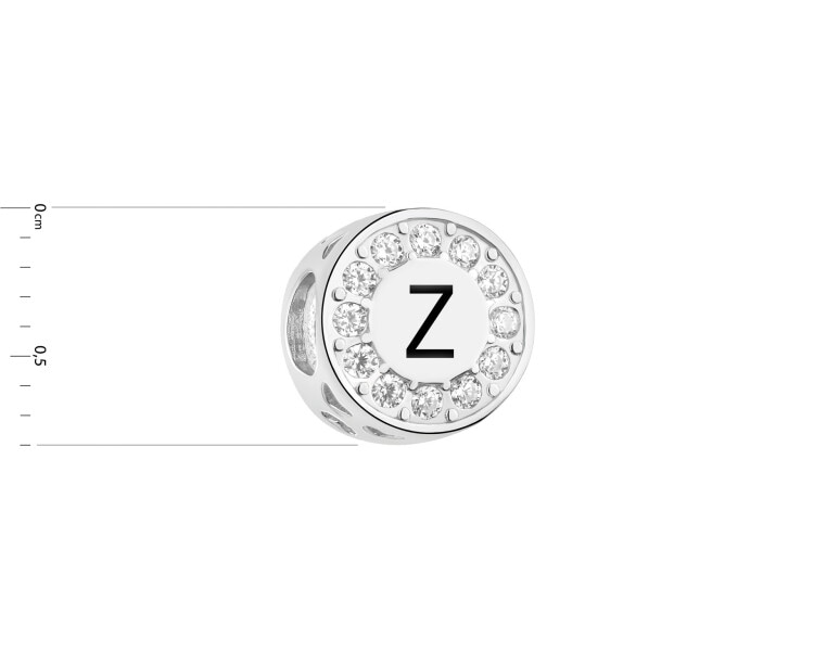 Rhodium Plated Silver Beads For Kids Pendant with Cubic Zirconia