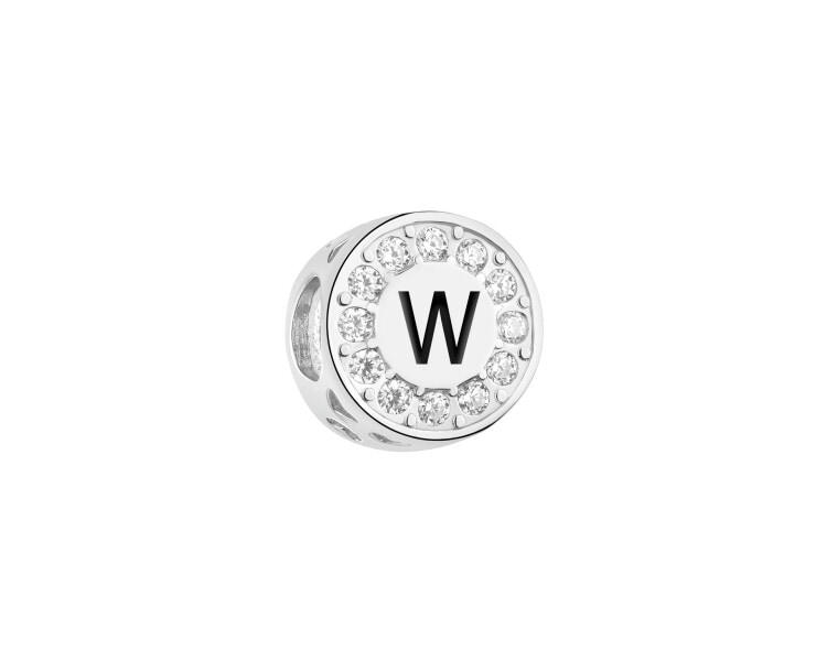 Zawieszka srebrna beads dla dziecka z emalią - serce, litera W