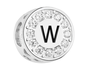 Zawieszka srebrna beads dla dziecka z emalią - serce, litera W