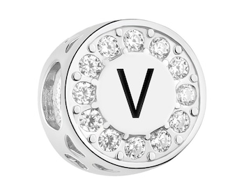 Zawieszka srebrna beads dla dziecka z emalią - serce, litera V
