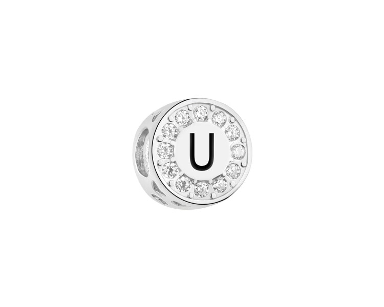 Zawieszka srebrna beads dla dziecka z emalią - serce, litera U