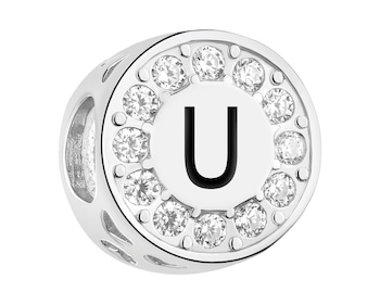 Zawieszka srebrna beads dla dziecka z emalią - serce, litera U