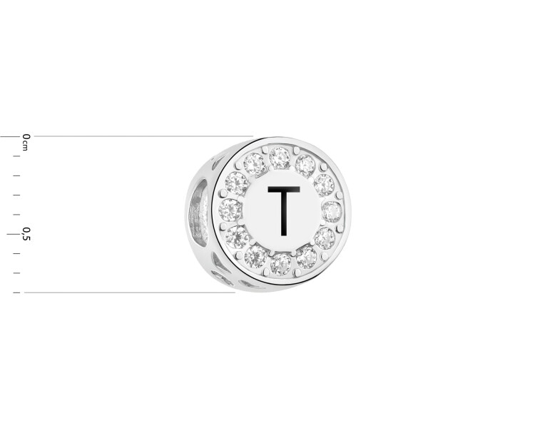 Rhodium Plated Silver Beads For Kids Pendant with Cubic Zirconia