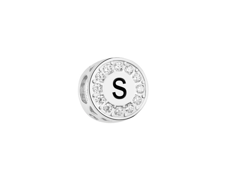 Zawieszka srebrna beads dla dziecka z emalią - serce, litera S
