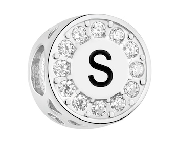Zawieszka srebrna beads dla dziecka z emalią - serce, litera S