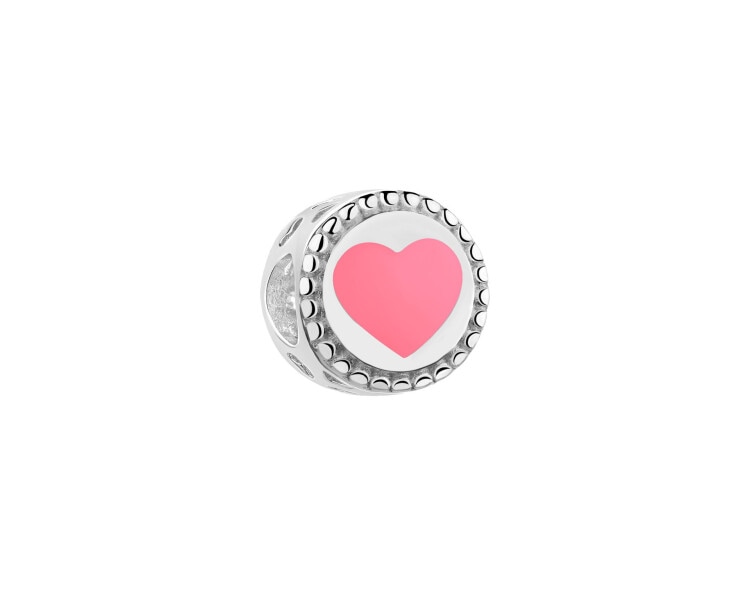 Zawieszka srebrna beads dla dziecka z emalią - serce, litera S