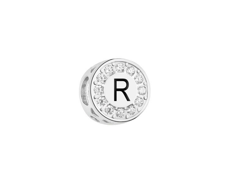Zawieszka srebrna beads dla dziecka z emalią - serce, litera R