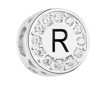 Zawieszka srebrna beads dla dziecka z emalią - serce, litera R