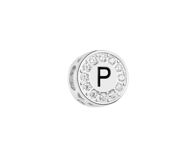 Zawieszka srebrna beads dla dziecka z emalią - serce, litera P
