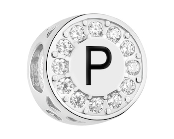 Zawieszka srebrna beads dla dziecka z emalią - serce, litera P