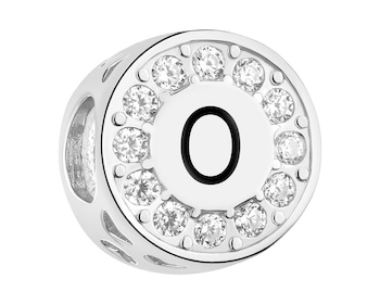 Zawieszka srebrna beads dla dziecka z emalią - serce, litera O
