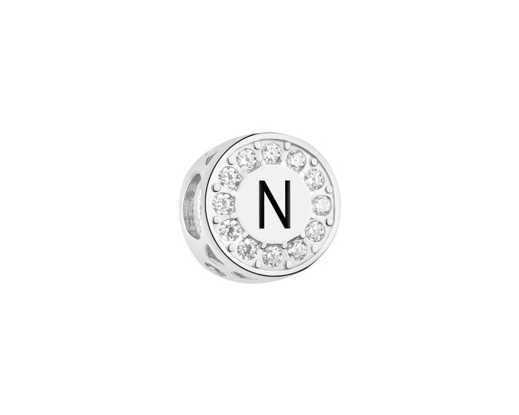 Zawieszka srebrna beads dla dziecka z emalią - serce, litera N