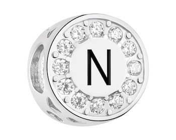 Zawieszka srebrna beads dla dziecka z emalią - serce, litera N